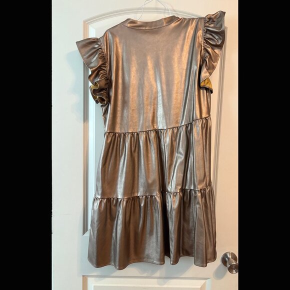 Gold Pleather Tiered Dress - Picture 2 of 3